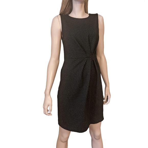 Banana Republic Sheath Dress Draped Pleated Detail MIcro Polka Dot Stretch - Picture 12 of 14